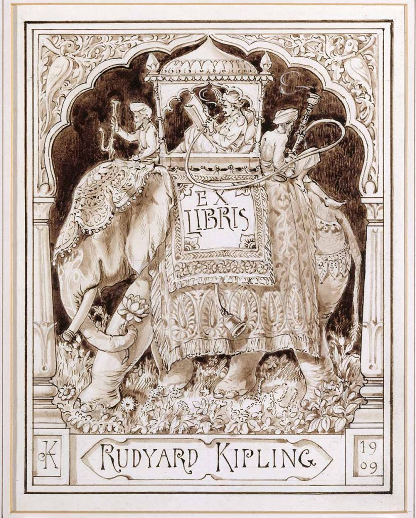 Rudyard Kipling’s bookplate ‘Ex Libris,’ by Lockwood Kipling, 1909© National Trust Images / John Hammond